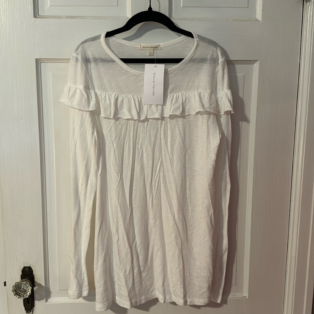 Steve Hender NWT Long Sleeve Ruffled Front White Women's Size Large